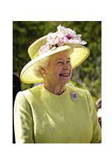 Image of Queen Elizabeth in yellow, smiling