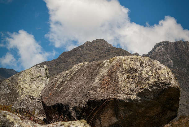The top of a rocky mountain.