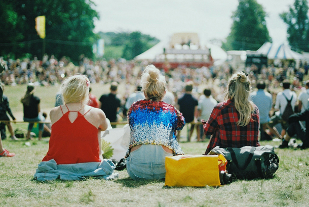 People in a field at Glastonbury