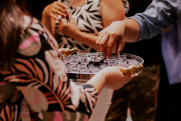 People taking communion at church.